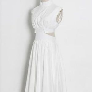 White Maxi Dress side cut outs. High neck. Zipper top. Size medium (size 6)